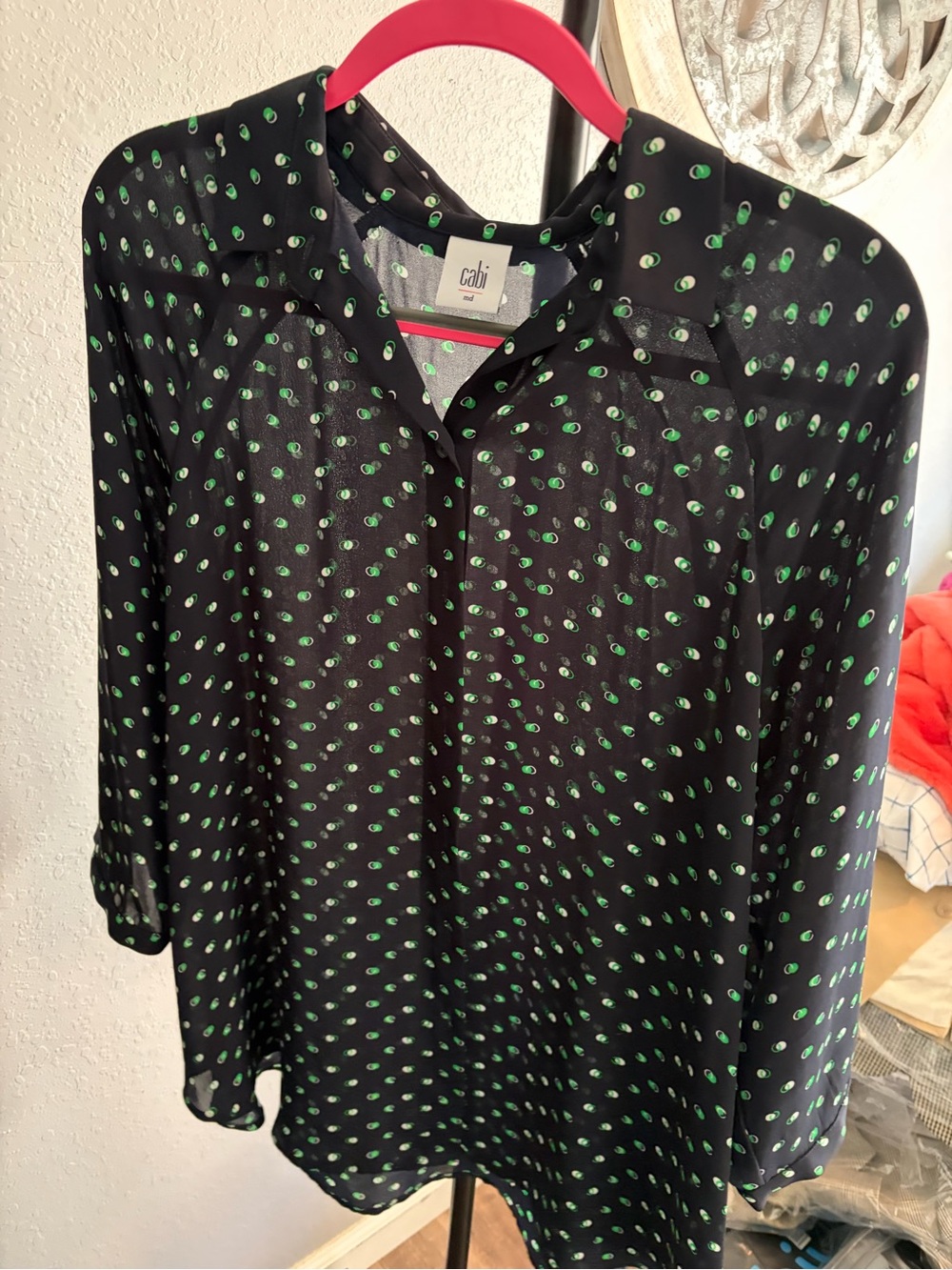 Cabi Button up Blouse Martini top 3/4 sleeve